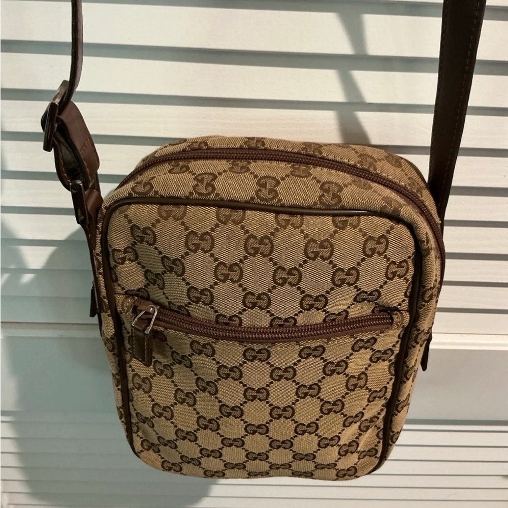 Gucci Tan and Brown Monogram Messenger Bag
